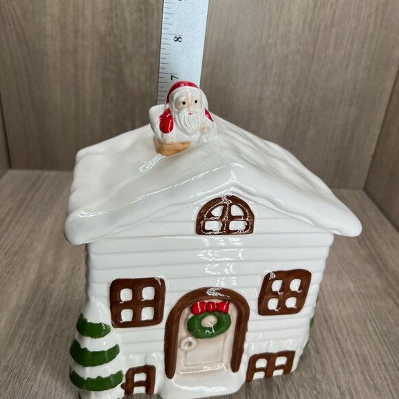 The Cooks Bazaar Vtg Ceramic Cookie Box Santa House Christmas Collectible White - Picture 9 of 12